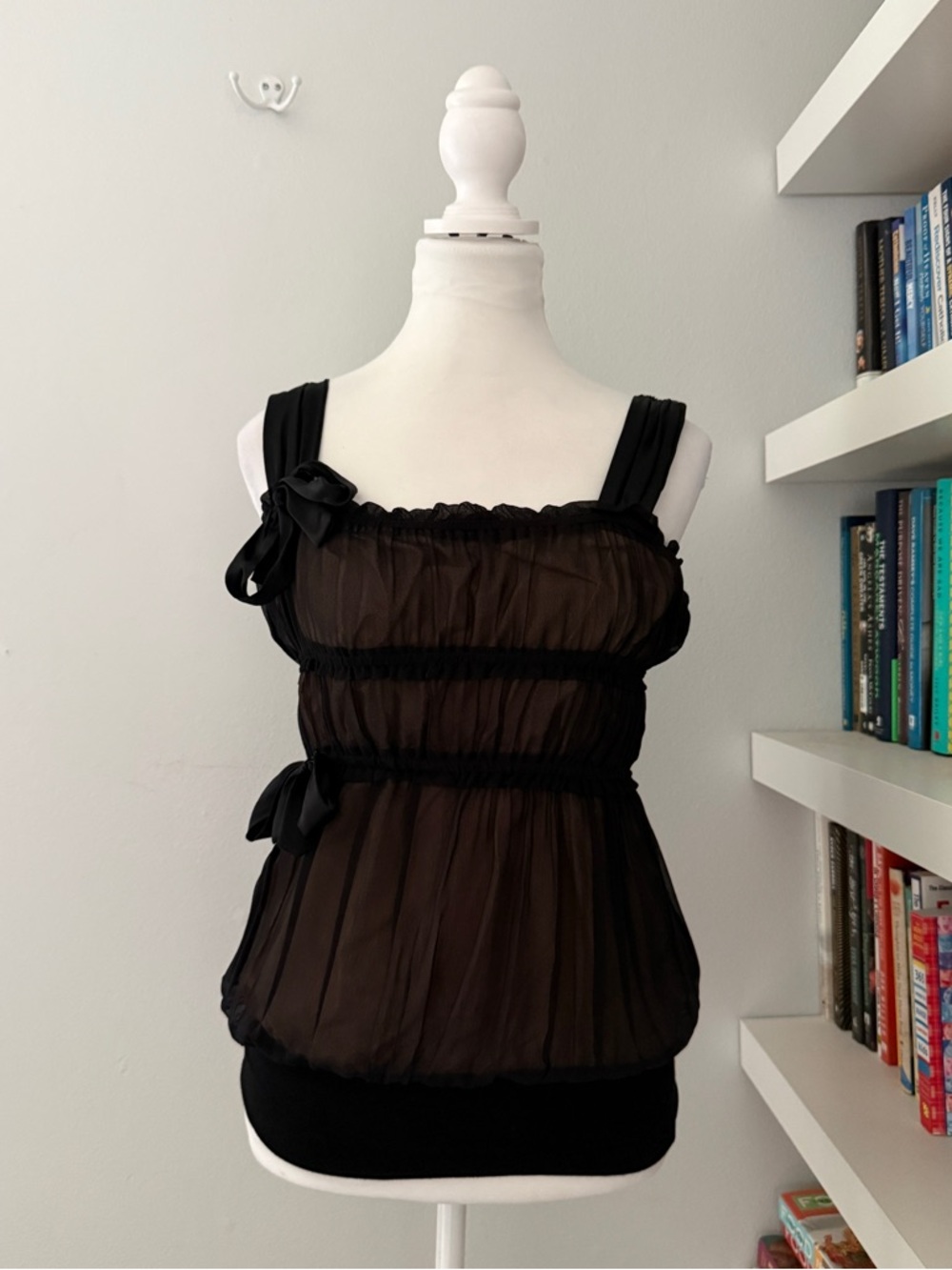 ANNA PAUL Black Nude Silk Top Bows STUNNING XS